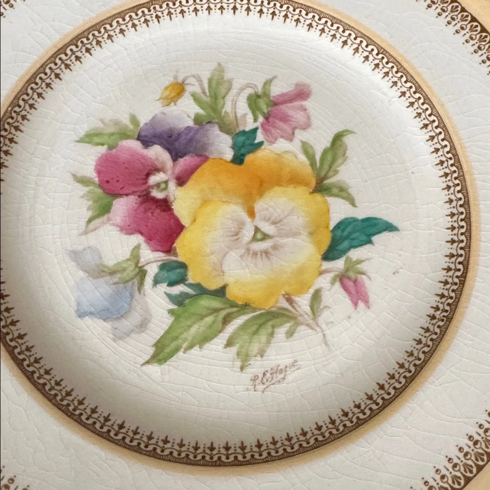 Vintage Crown Ducal Pansy Hand Painted Signed Plate Made in England Floral China